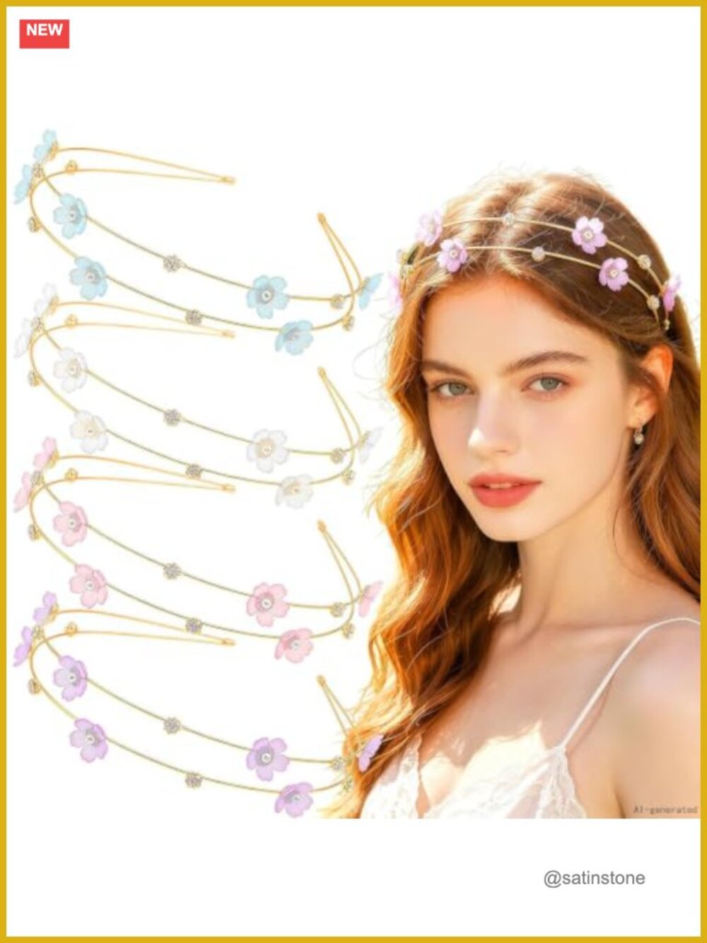 4 Pack Metal Flower Headbands Rhinestone Pearl Bridal Hair Accessories